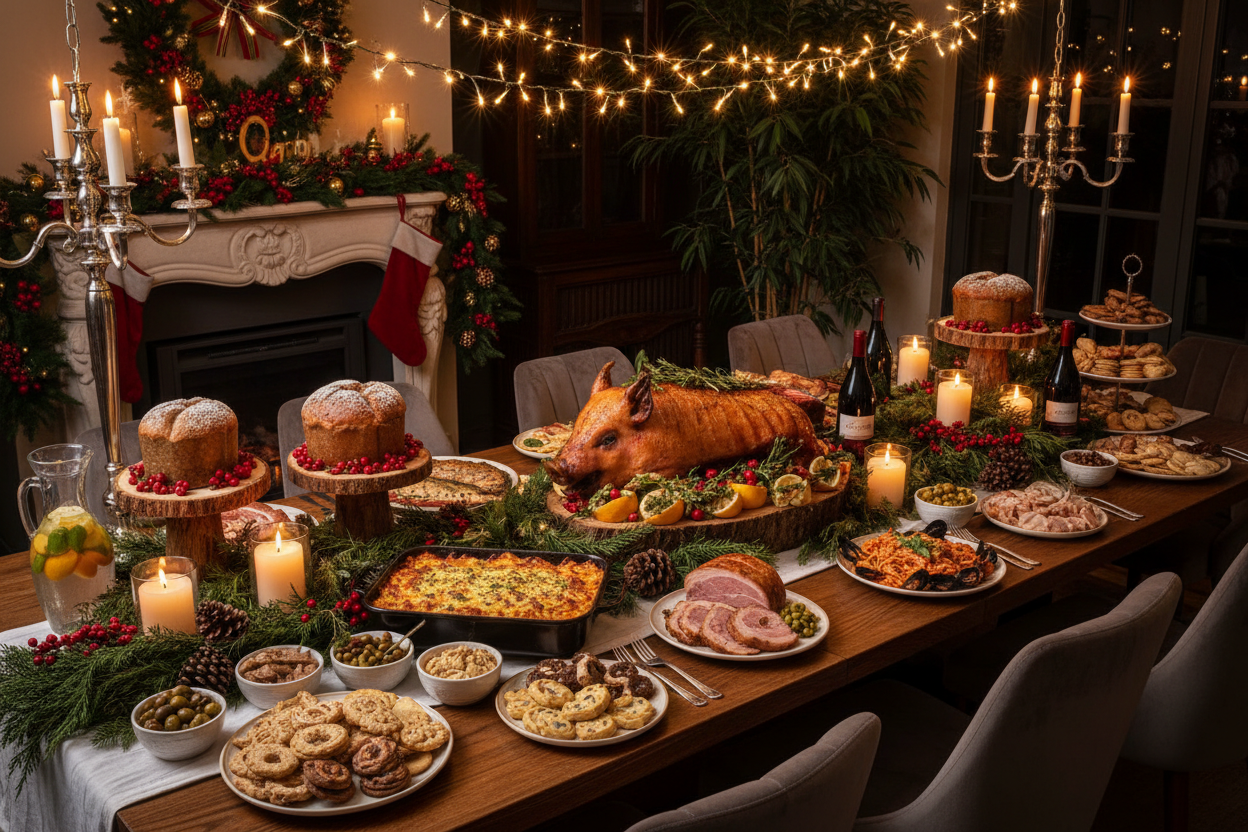 Festive Italian holiday catering spread