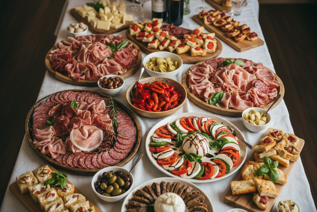 Generous Italian antipasti platter for an event