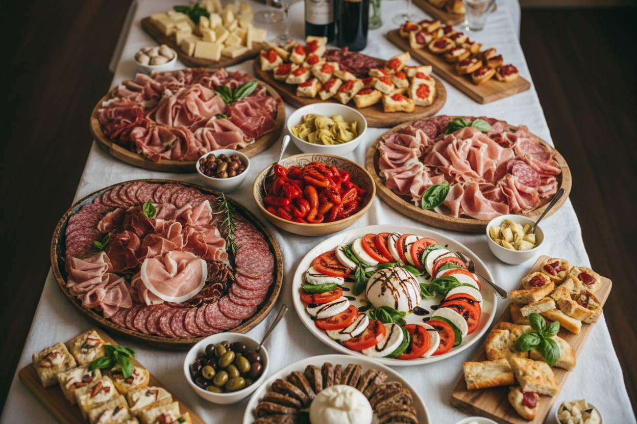 Generous Italian antipasti platter for an event