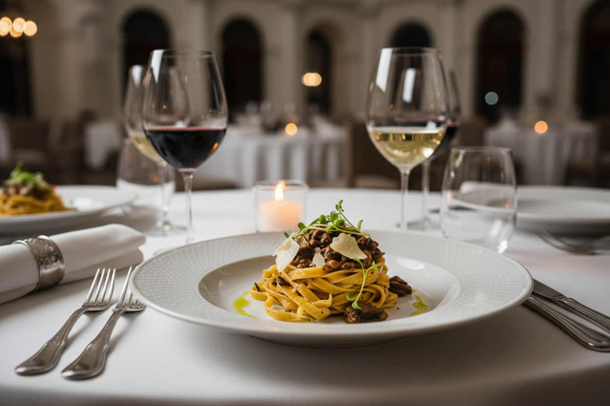 Refined three-course plated Italian dinner catering