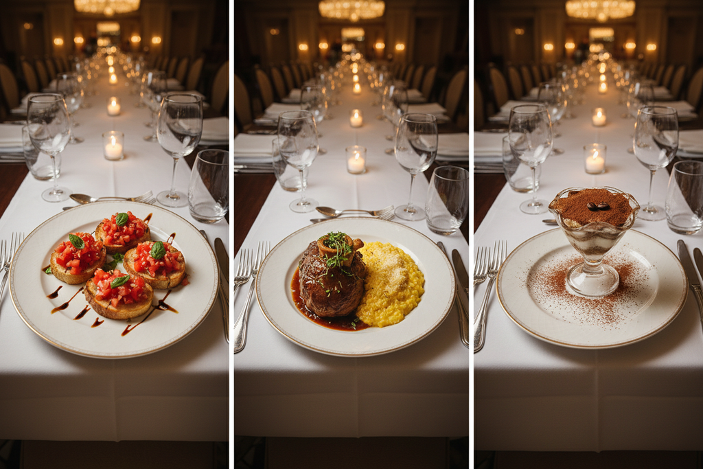 Three-course Italian plated dinner catering service